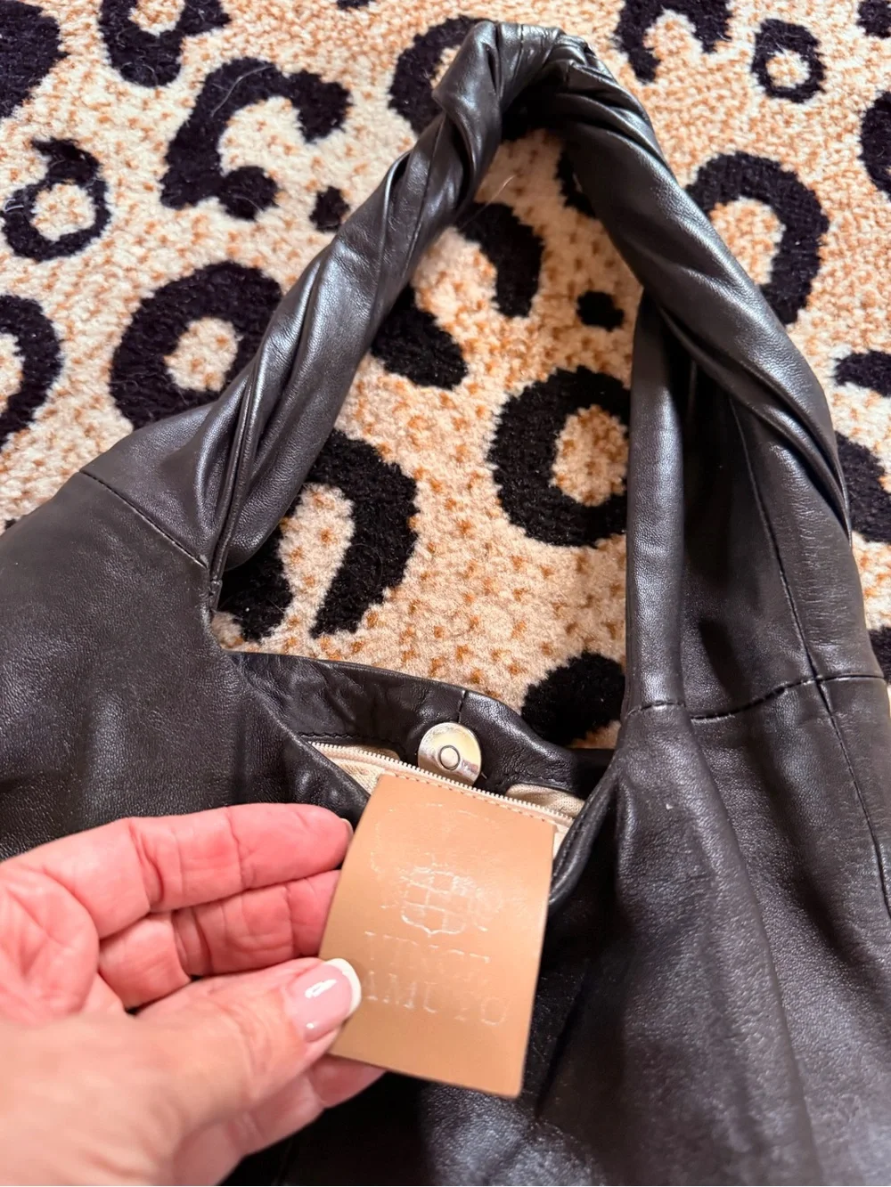 Black Leather Hobo Shoulder Bag